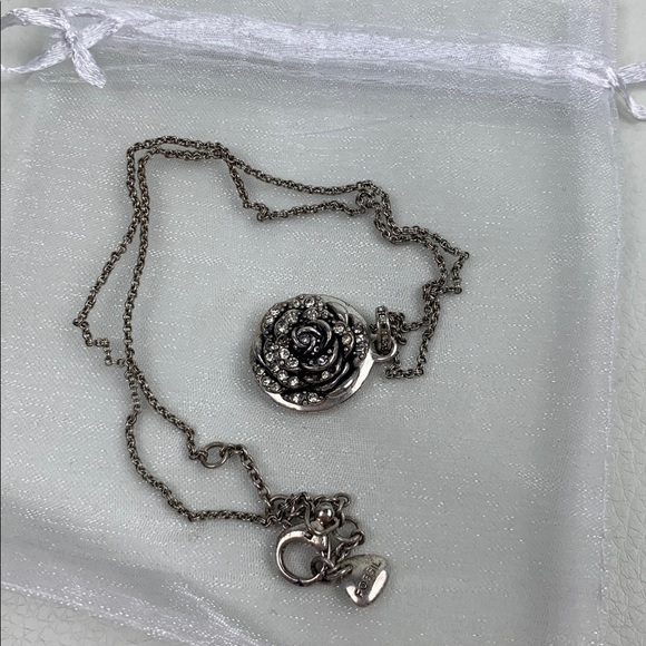 Fossil Silver Rose Sparkle Pendant Necklace Live in Sunshine Quote 18” Chain - Picture 8 of 9